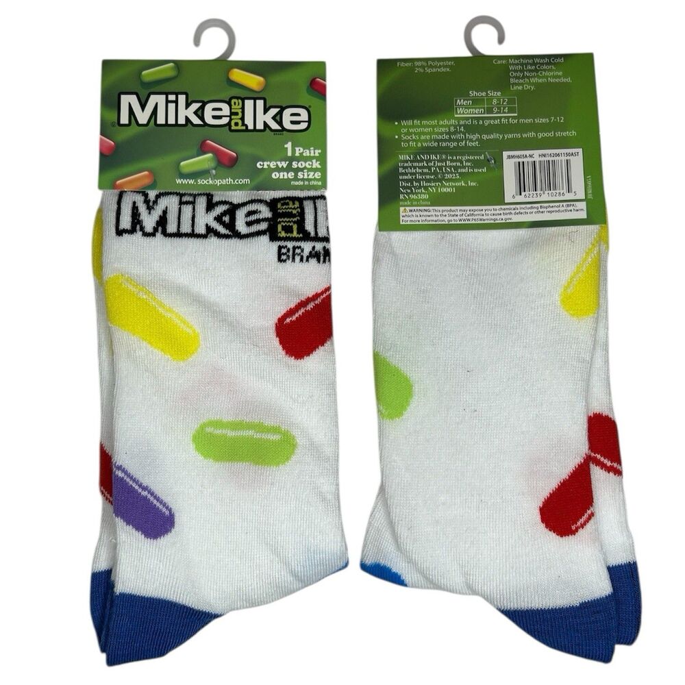1x Mike and Ike Candy Novelty Crew Socks Adult Set One Size